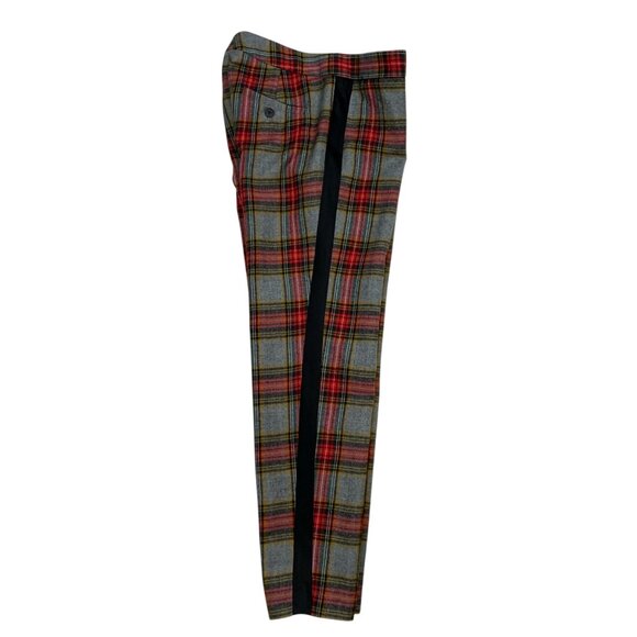 J. Crew Glasgow Wool Pant 0 Red Gray Plaid Tuxedo Stripe Lined Cropped Academia - Picture 3 of 14